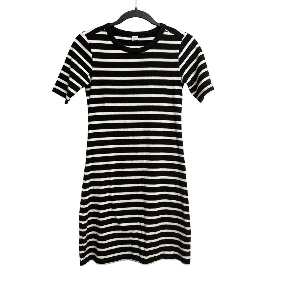 Old Navy Black White Striped Short Sleeve T-Shirt Mini Dress XS 412741-05 Casual